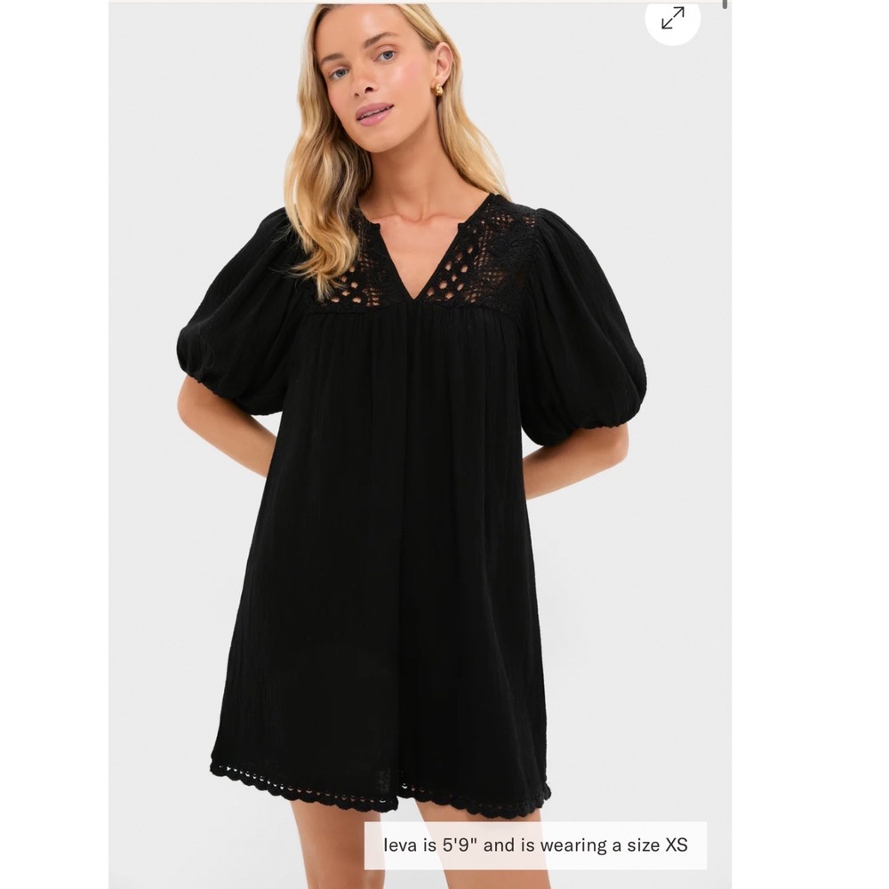 Black Mini Dress with Lace Yoke